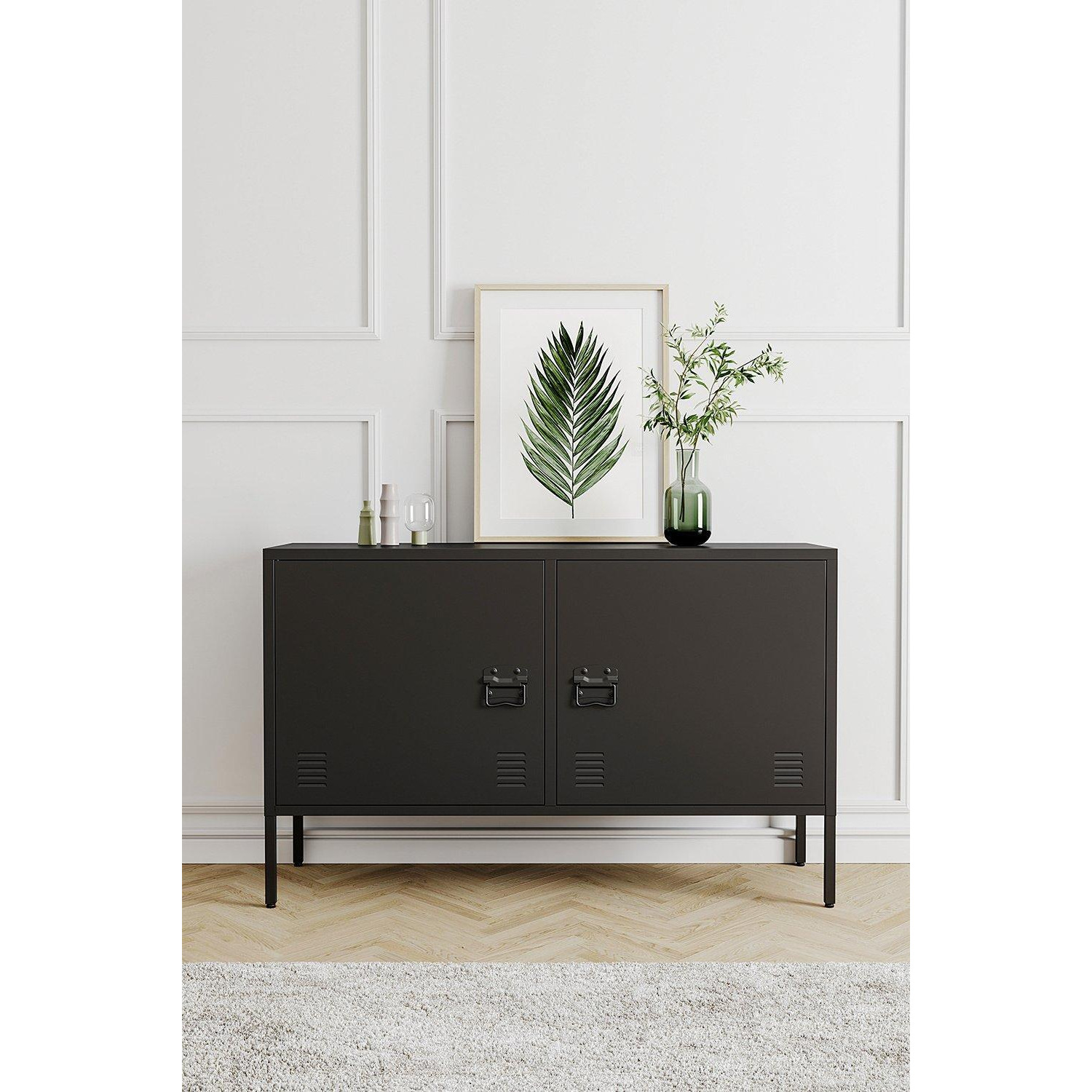 Black Metal Lateral File Cabinet with 2 Doors Industrial Style TV Stand Storage Cabinet - image 1