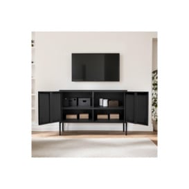 Black Metal Lateral File Cabinet with 2 Doors Industrial Style TV Stand Storage Cabinet - thumbnail 2