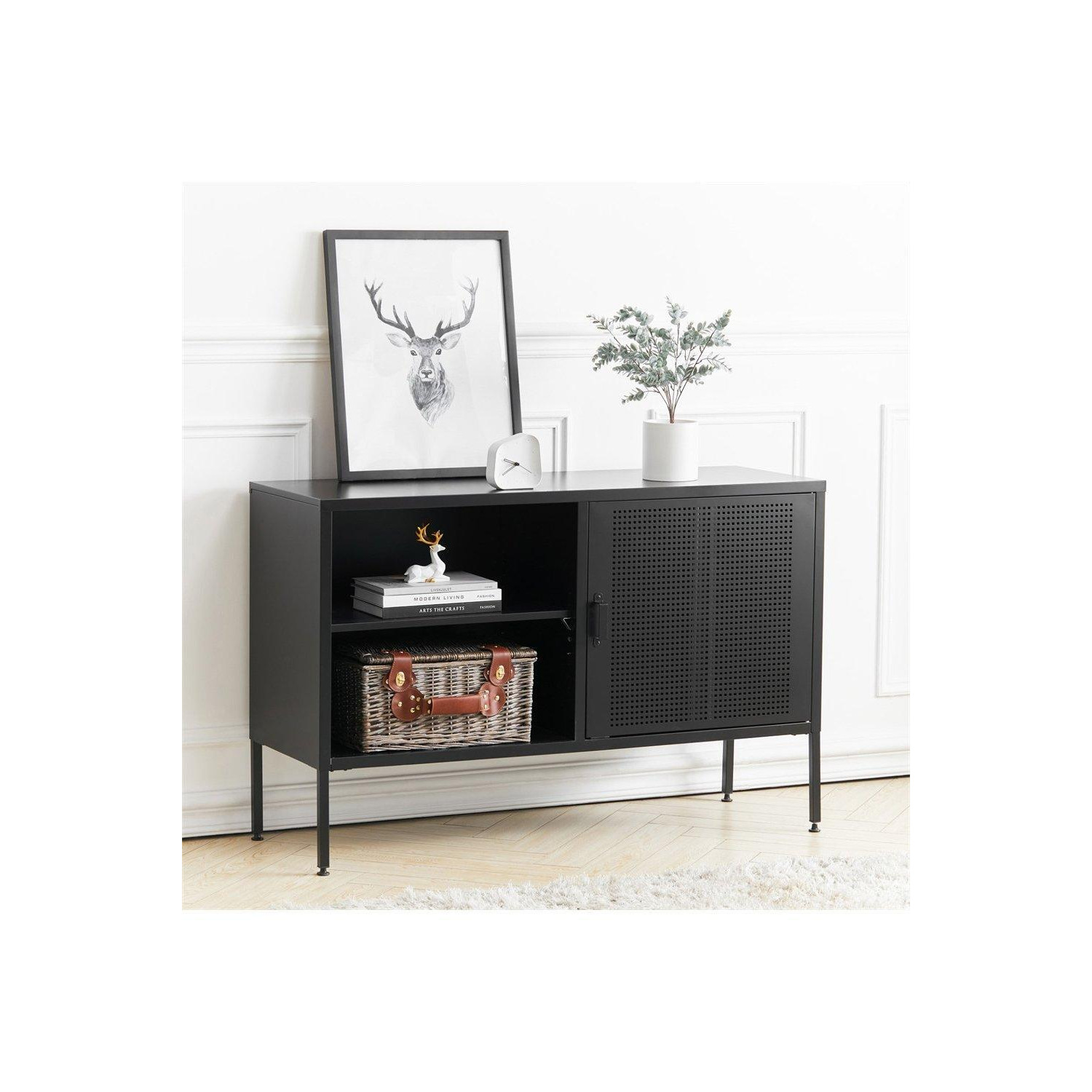 Freestanding Steel File Filing Cabinet with Open Shelves Industrial Style TV Stand Storage Cabinet - image 1