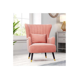 Pink Velvet Stripe Curved Wing Back Armchair with Pillow - thumbnail 2