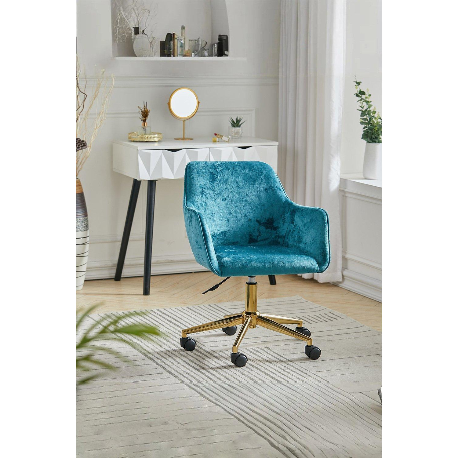 Velvet Upholstered Swivel Task Chair - image 1