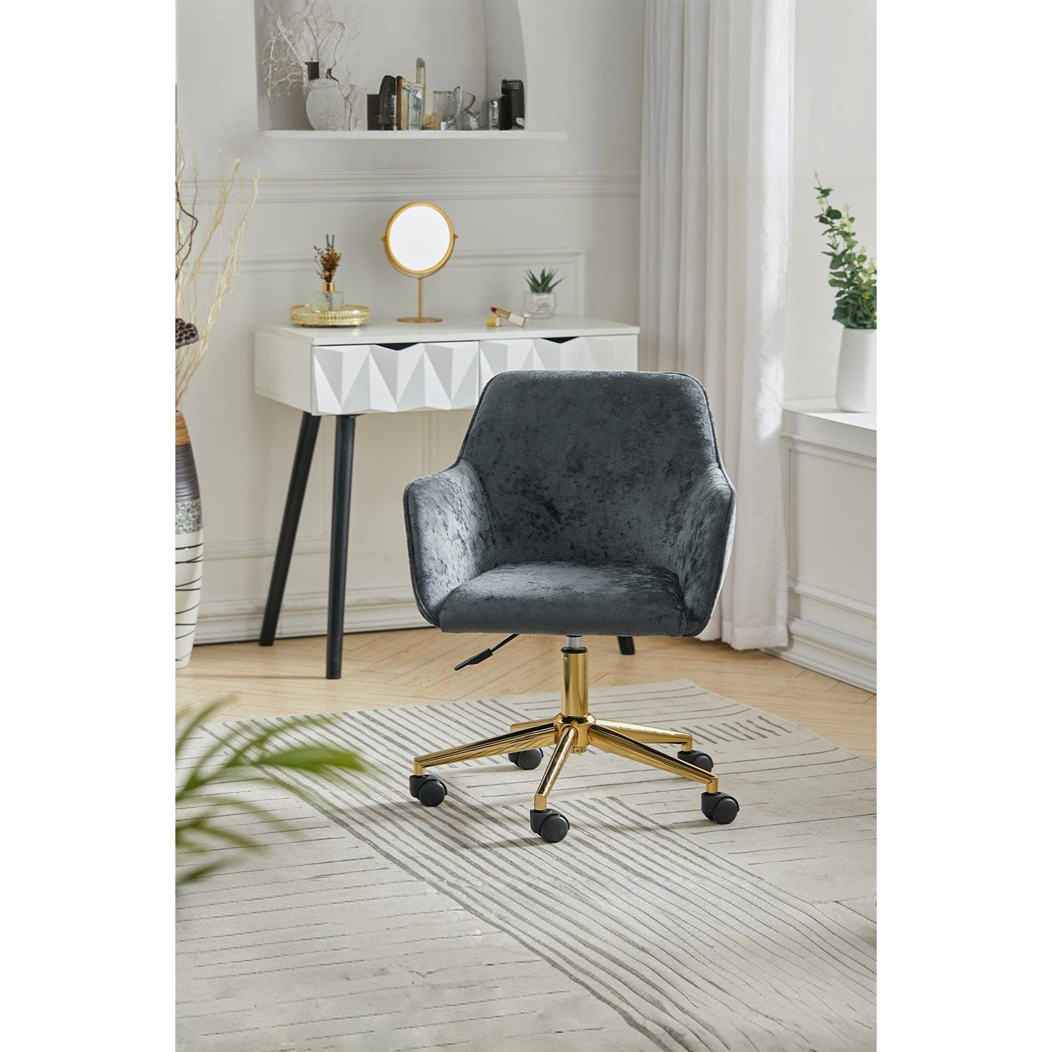 Velvet Upholstered Swivel Task Chair - image 1