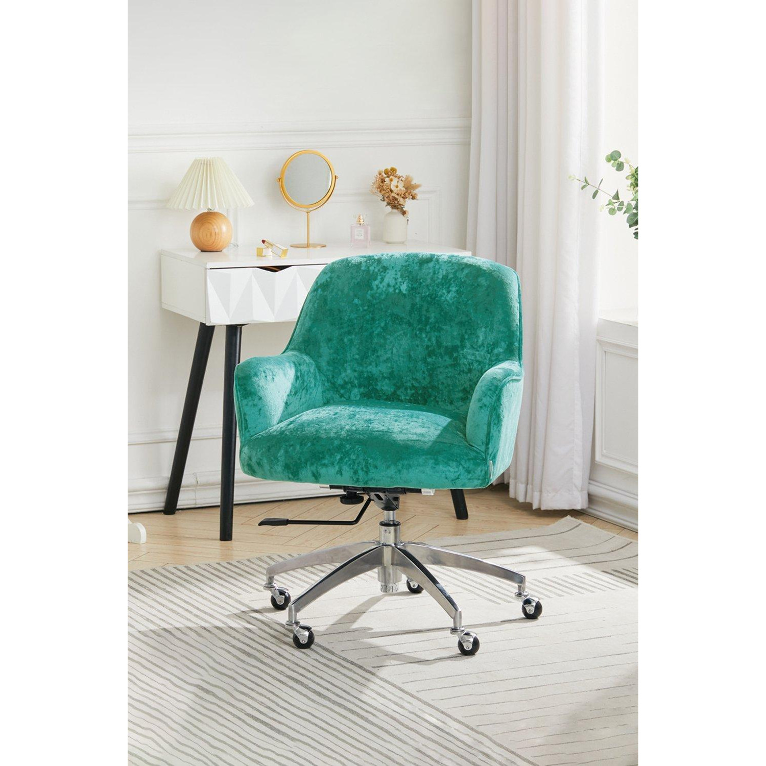 Velvet Upholstered Wheeled Swivel Office Chair - image 1