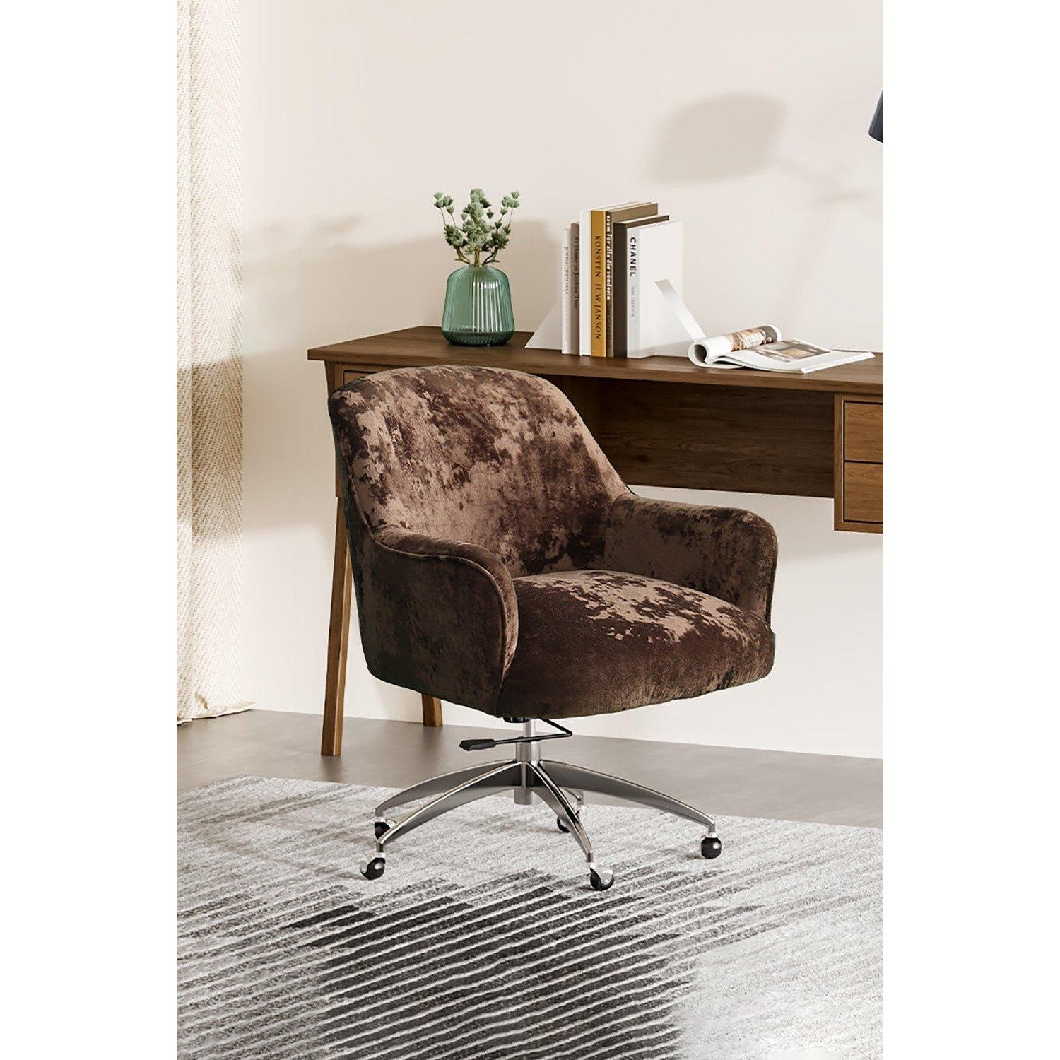 Velvet Upholstered Wheeled Swivel Office Chair - image 1