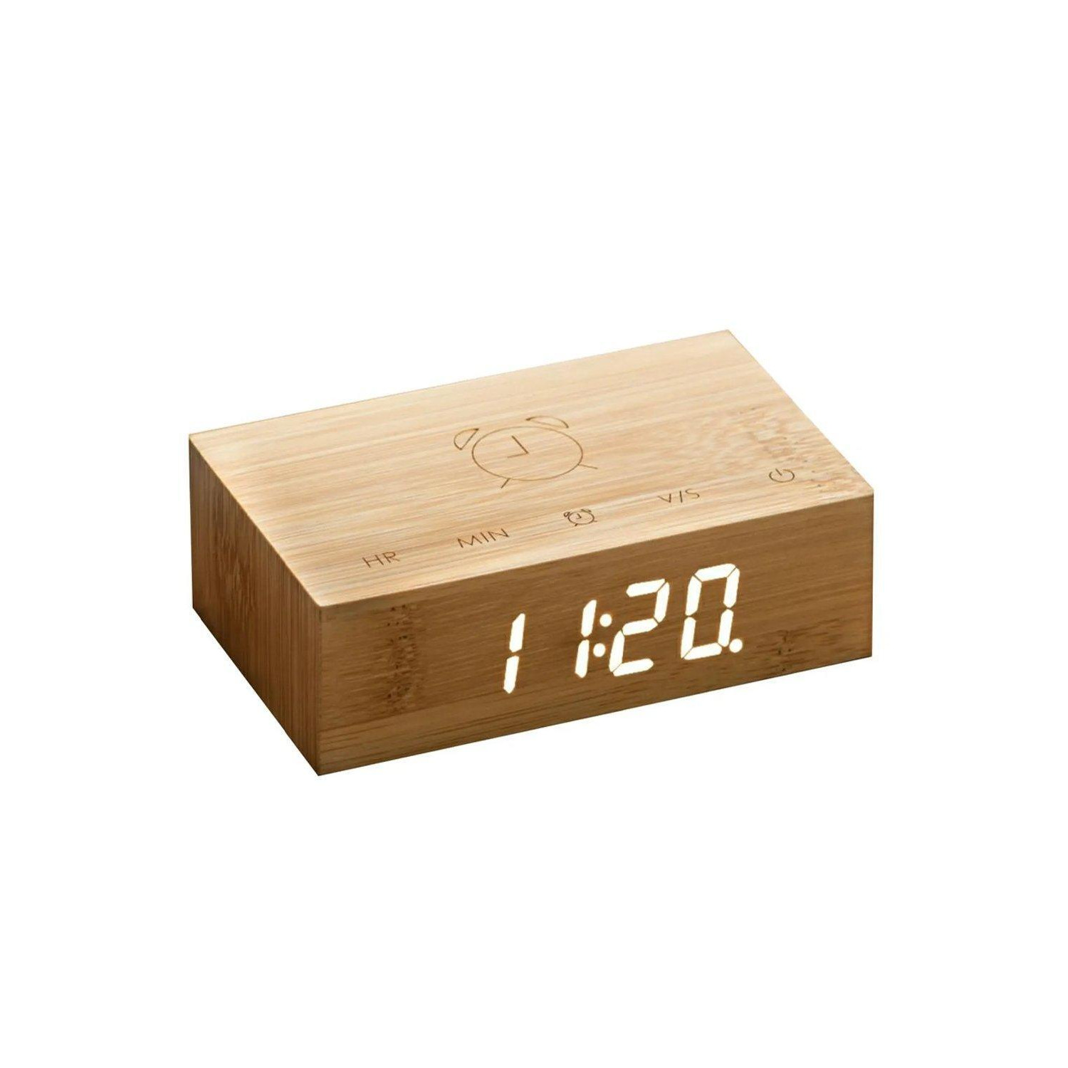 Flip Click Clock with LED Display & Alarm Natural Bamboo Wood - image 1