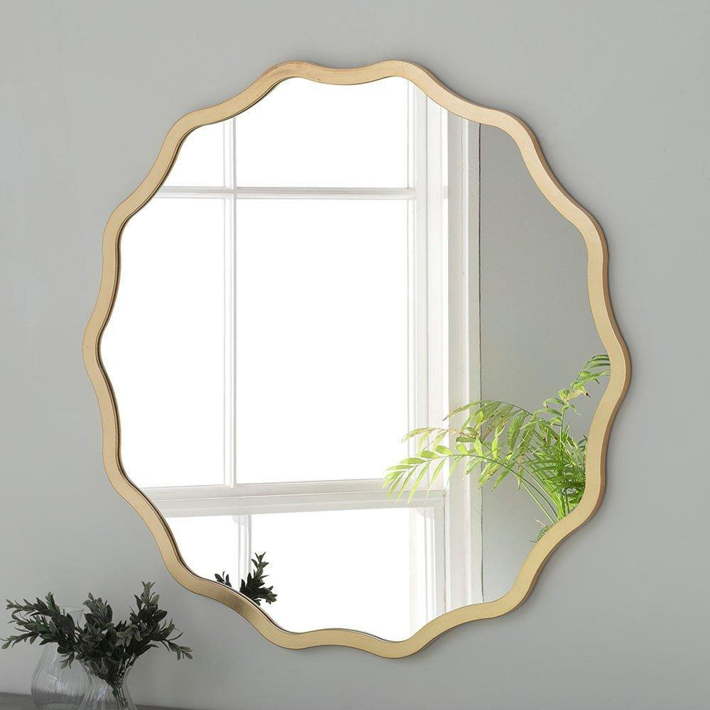 Gold Ripple Framed Circular Wall Mirror 90x90cm - image 1