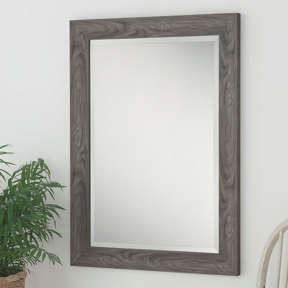 Rustic Grey Wood Effect Scooped Framed Mirror 76x61cm - image 1