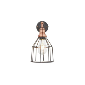 Brooklyn Wire Cage Wall Light, 6 Inch, Pewter, Cone, Copper Holder