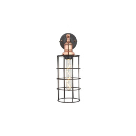Brooklyn Wire Cage Wall Light, 5 Inch, Pewter, Cylinder, Copper Holder