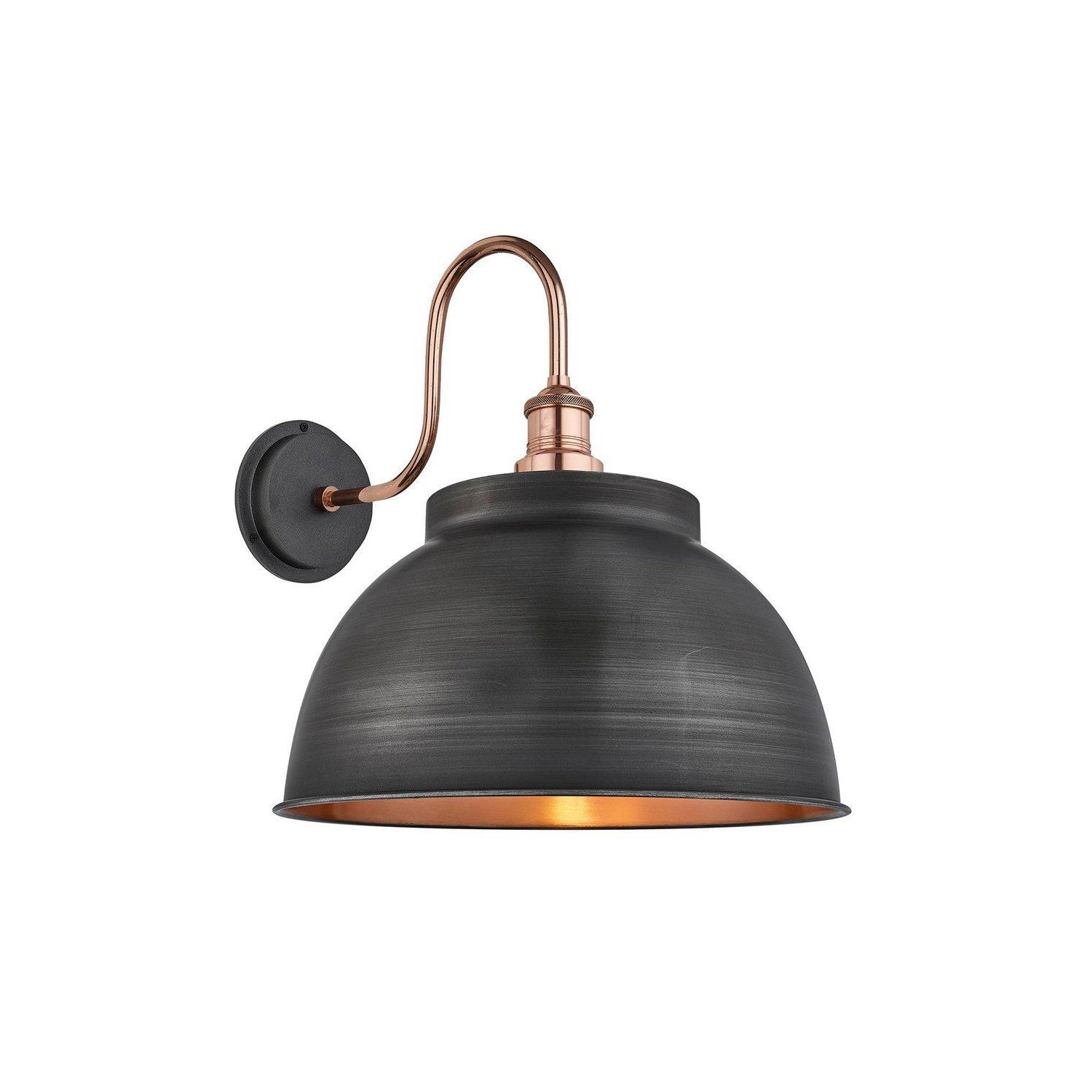 Swan Neck Outdoor & Bathroom Dome Wall Light, 17 Inch, Pewter & Copper, Copper Holder - image 1