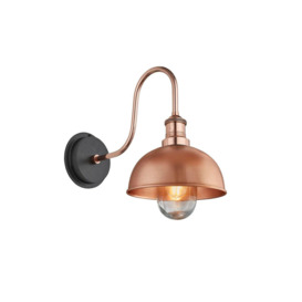 Swan Neck Outdoor & Bathroom Dome Wall Light, 8 Inch, Copper, Copper Holder