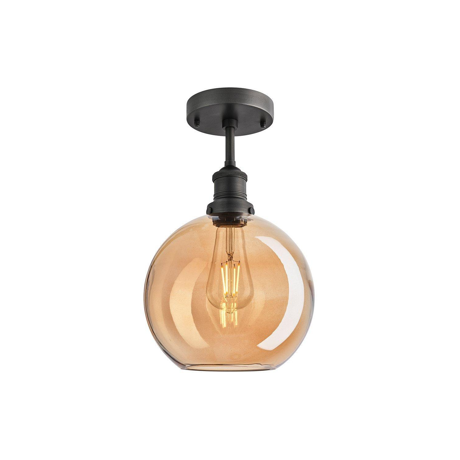 Brooklyn Tinted Glass Globe Flush Mount, 9 Inch, Amber, Pewter Holder - image 1