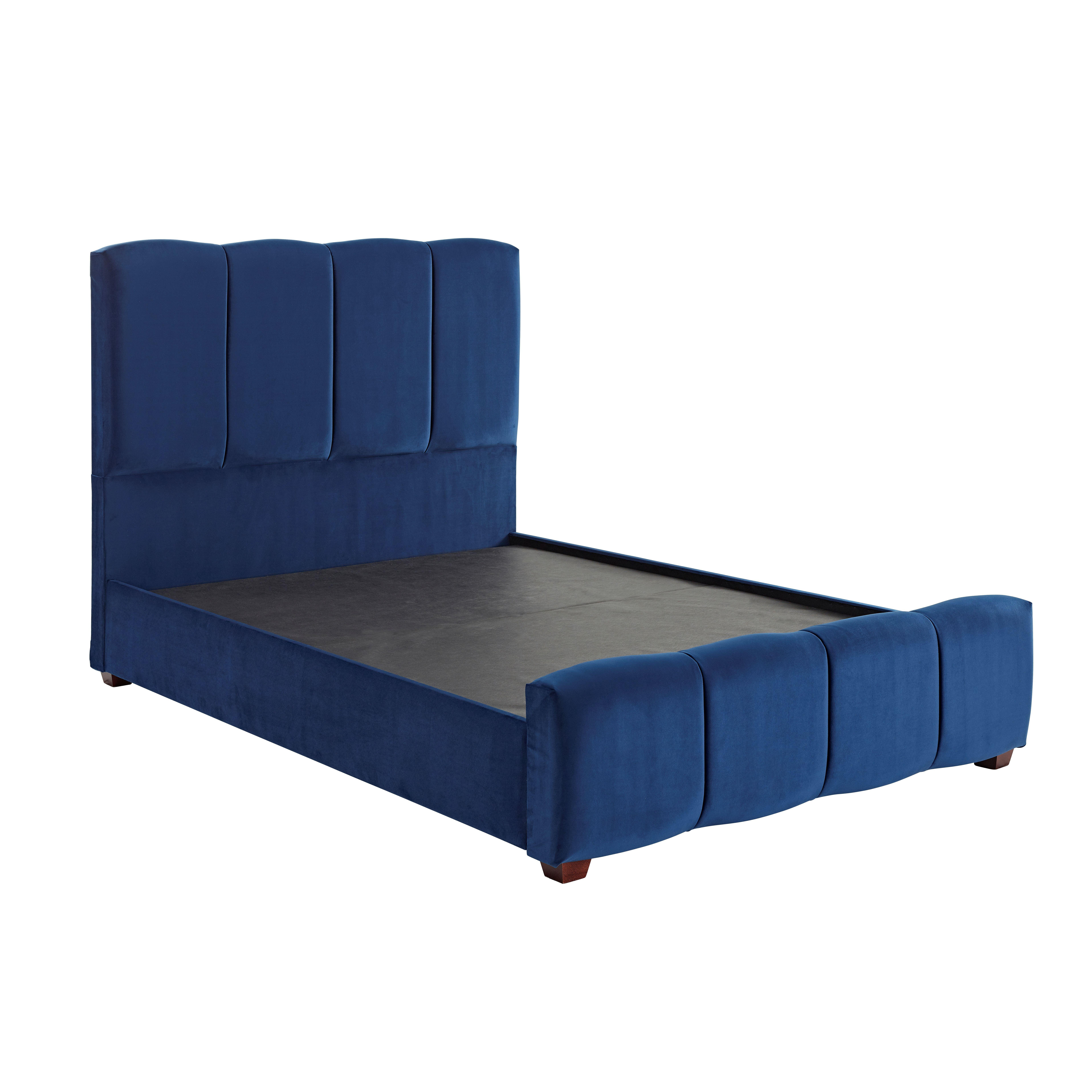 Claire Panel Crushed Velvet Luxurious Upholstered Bed Frame Marine Blue - image 1