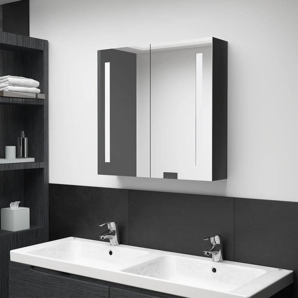 LED Bathroom Mirror Cabinet Shining Black 62x14x60 cm - image 1
