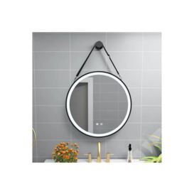 D60cm Round Metal LED Mirror with Hanging Strap - thumbnail 1