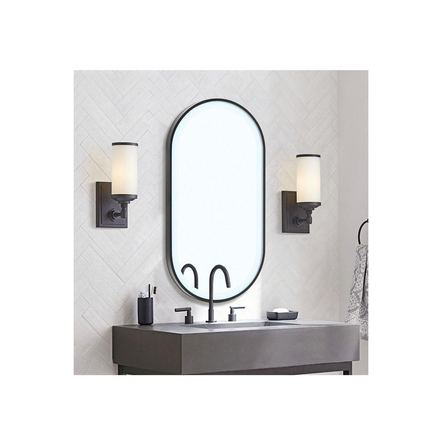 Modern Oval LED Wall Mirror Metal Framed - image 1