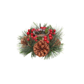 Christmas Rustic Handmade Candle Holder Pine Cone Berries Xmas Decor