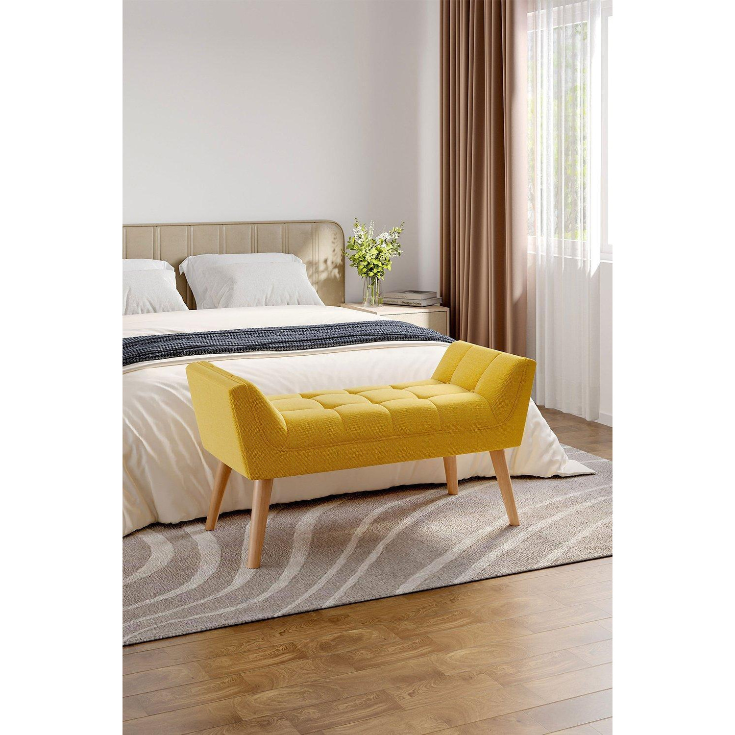 Tufted Fabric Bed Bench Upholstered Footstool - image 1