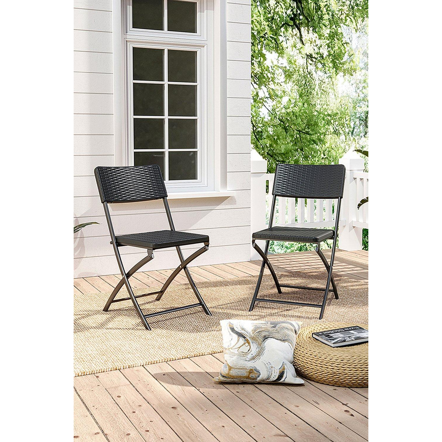 Set of 2 Outdoor Rattan Plastic Folding Chairs - image 1