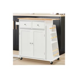 Rolling Kitchen Trolley Cart with Rubber Wood Top , 2-Tier Shelves , 2 Drawers & 3-Tier Storage Cabinet - thumbnail 3