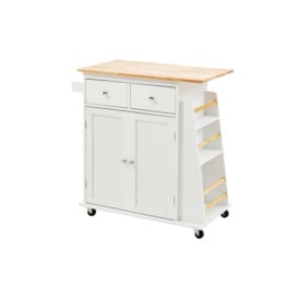 Rolling Kitchen Trolley Cart with Rubber Wood Top , 2-Tier Shelves , 2 Drawers & 3-Tier Storage Cabinet - thumbnail 2