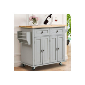 Modern Rolling Wooden Kitchen Island Cart with Storage Cabinet - thumbnail 1