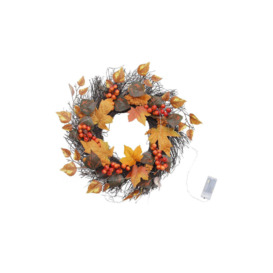 D45cm Artificial Maple Leaves Rattan Wreath with LED Light Halloween Decor