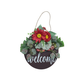 Artificial Red Sunflower Wreath with Welcome Sign