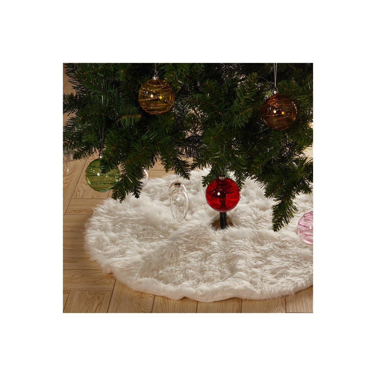 D90cm Snow White Plush Christmas Tree Skirt for Holiday Decoration - image 1