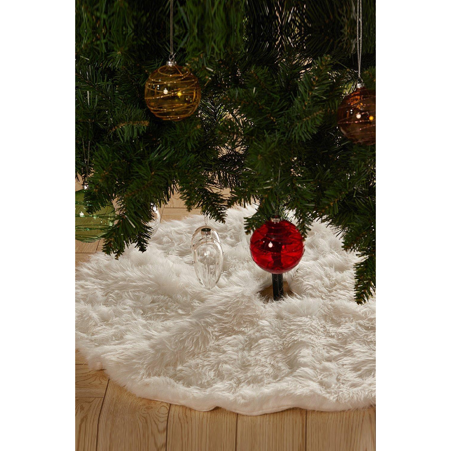 D122cm Snow White Plush Christmas Tree Skirt for Holiday Decoration - image 1