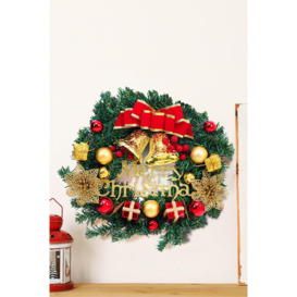 D30cm Christmas Artificial Wreath with Xmas Baubles Bells Bow Knots
