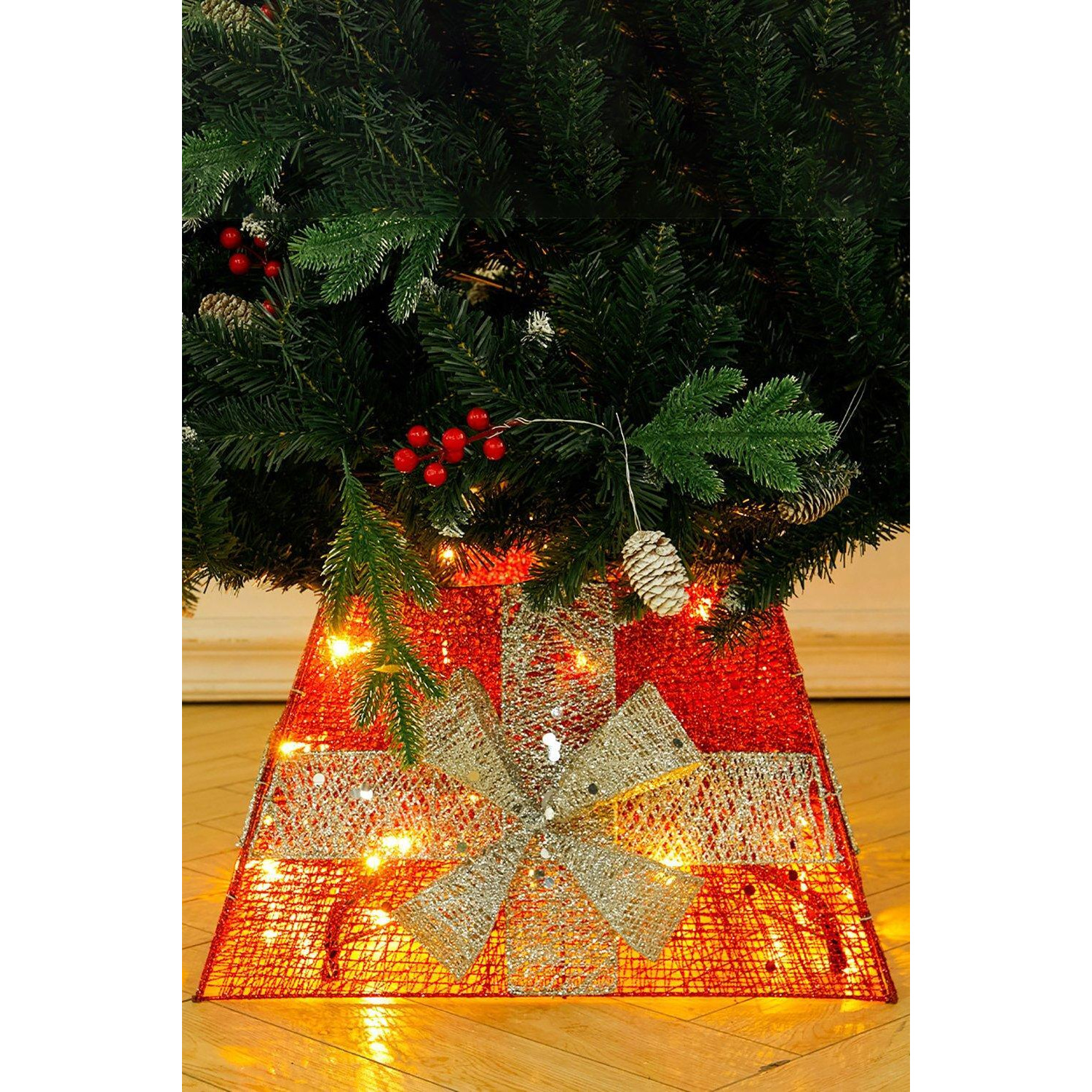 Square Christmas Tree Collar Basket Decor with Bow Tie - image 1