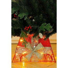 Square Christmas Tree Collar Basket Decor with Bow Tie