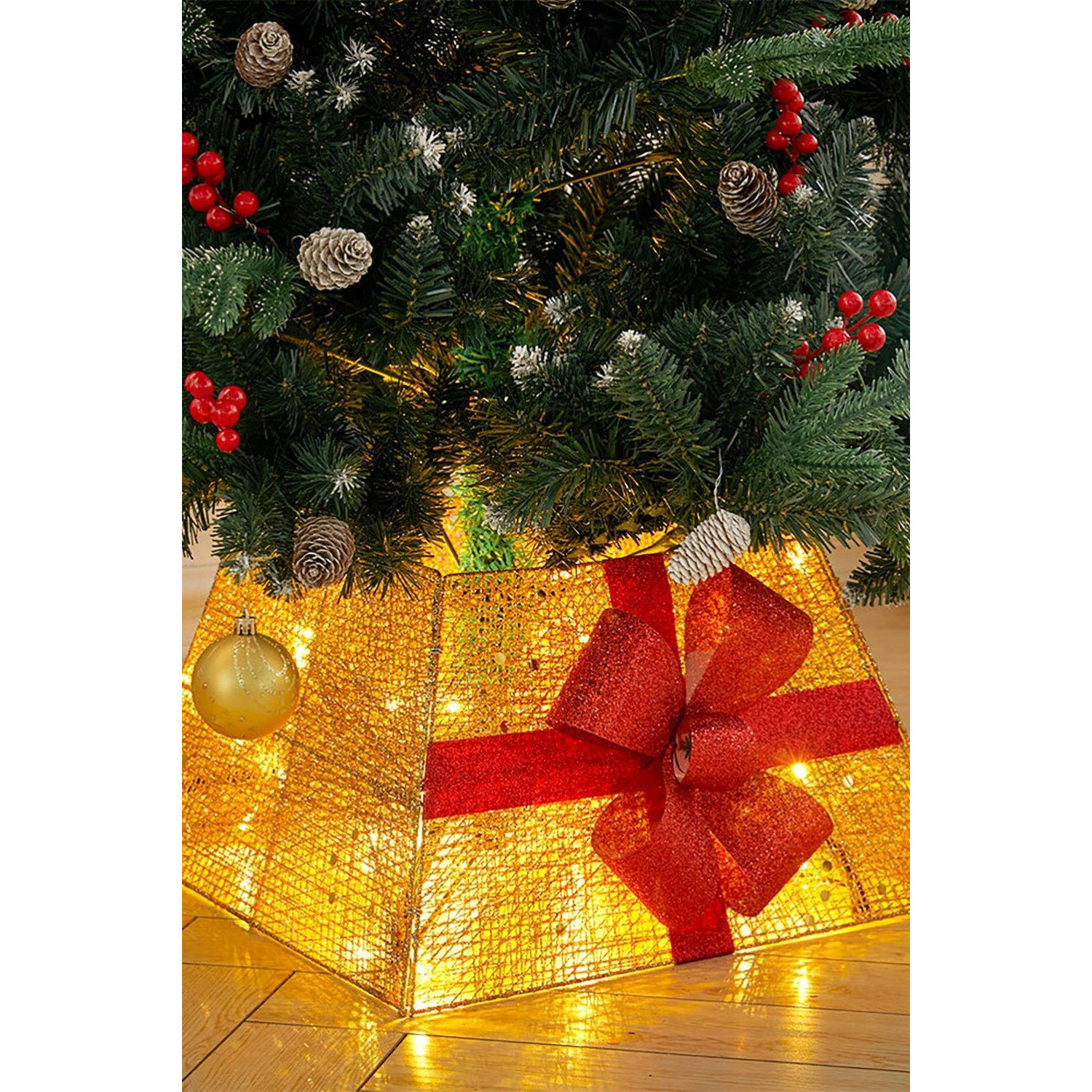 Square Christmas Tree Collar Basket Decor with Bow Tie - image 1