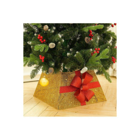 Square Christmas Tree Collar Basket Decor with Bow Tie - thumbnail 2