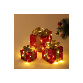 3Packs Christmas Ornament Decorative Lighted Gift Boxes Xmas Tree Decor - thumbnail 3