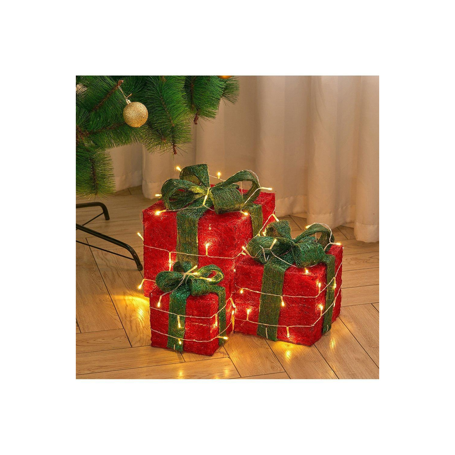 3Packs Christmas Ornament Decorative Lighted Gift Boxes Xmas Tree Decor - image 1