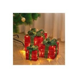 3Packs Christmas Ornament Decorative Lighted Gift Boxes Xmas Tree Decor