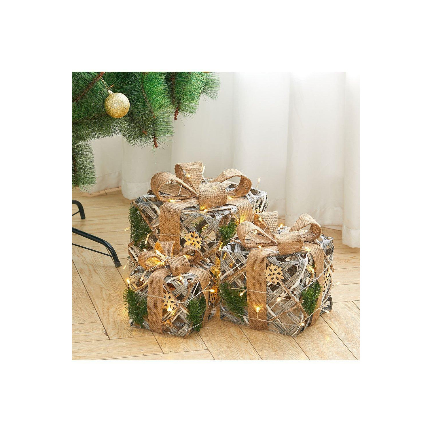 3 Pcs Christmas Decorative Gift Cube Box with Pine Bowknot Home Decor - image 1