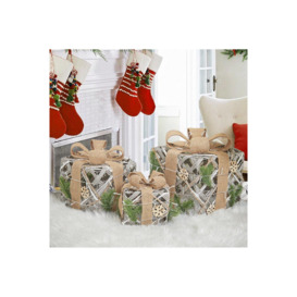 3 Pcs Christmas Decorative Gift Cube Box with Pine Bowknot Home Decor - thumbnail 2