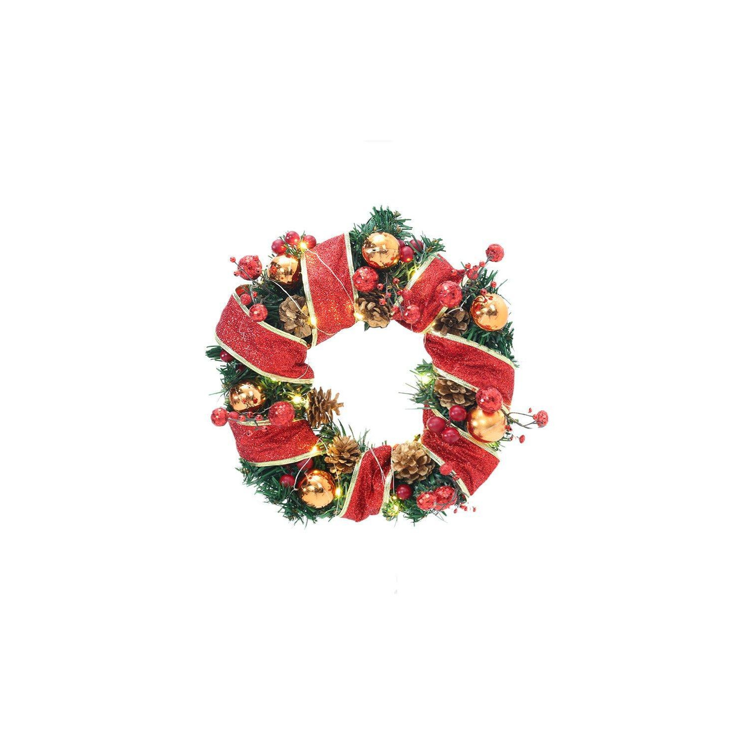 D30cm Ribbon Lighted Wreath Hanging Christmas Decor - image 1