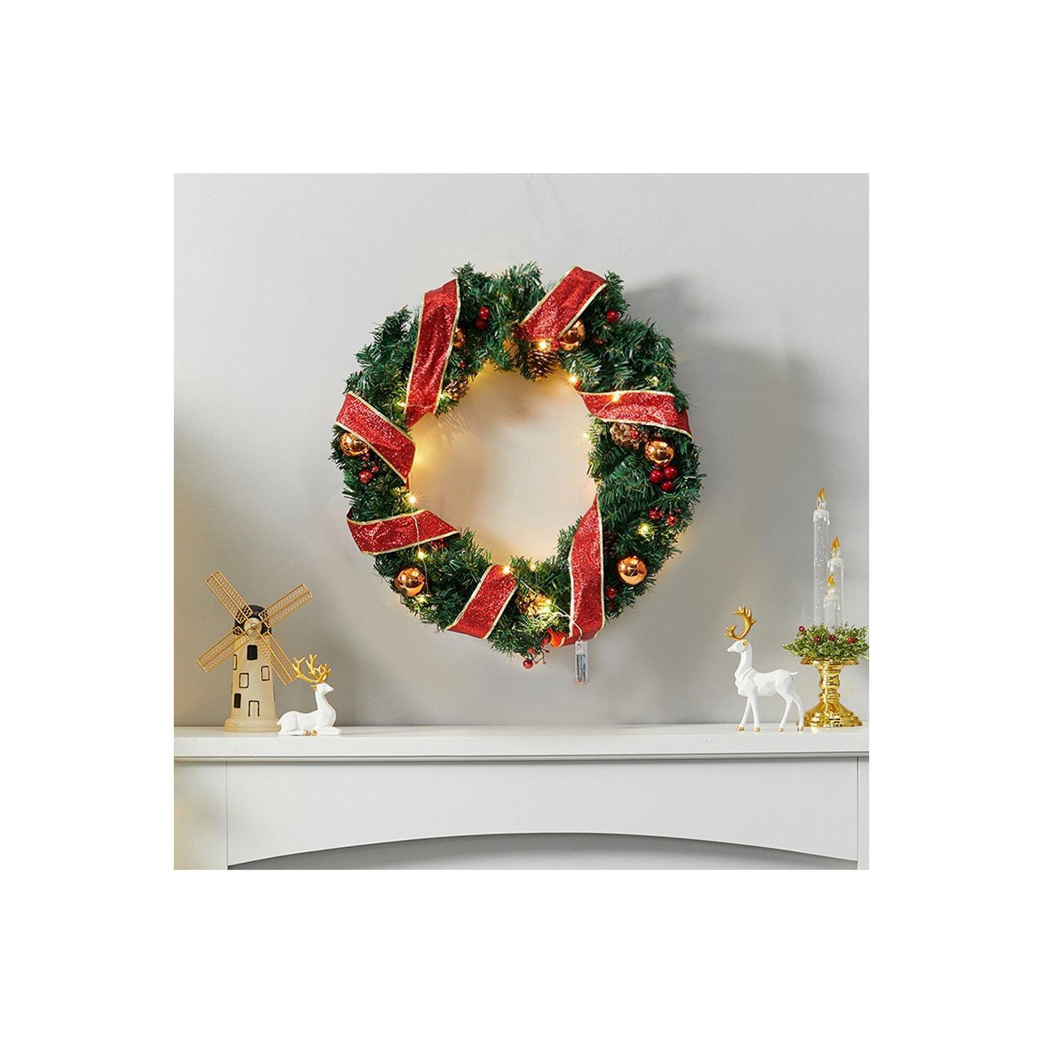 D50cm Ribbon Lighted Wreath Hanging Christmas Decor - image 1
