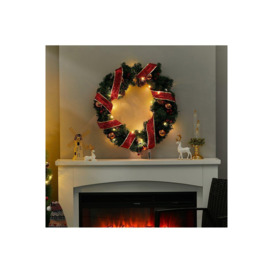 D60cm Ribbon Lighted Wreath Hanging Christmas Decor - thumbnail 2