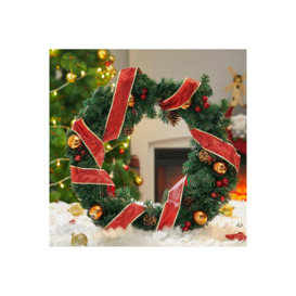 D60cm Ribbon Lighted Wreath Hanging Christmas Decor - thumbnail 3