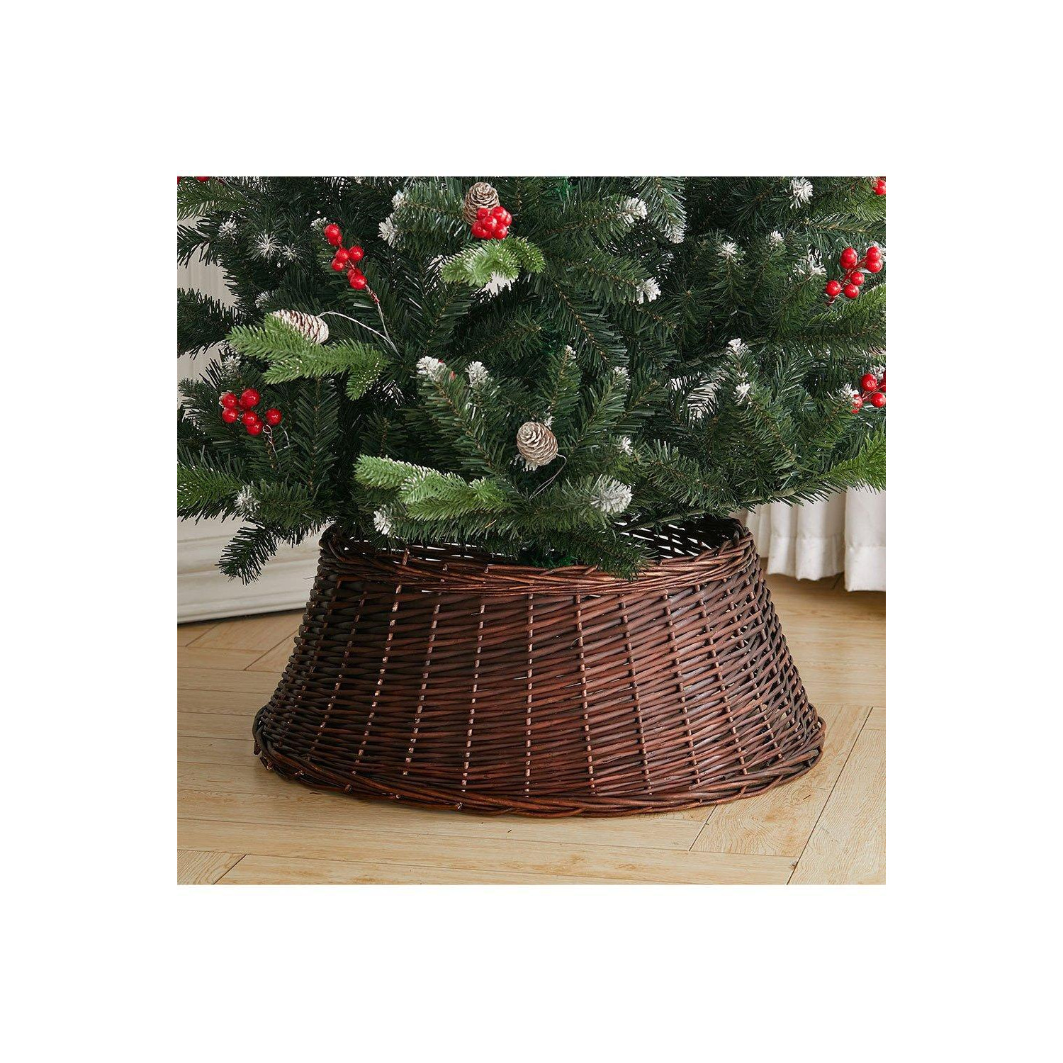 Wicker Christmas Tree Collar Skirt Rattan Xmas Tree Basket Ring Base - image 1