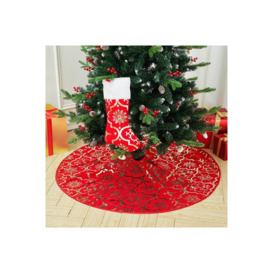 D120cm Round Shape Christmas Tree Base Skirt Xmas Ornament with Stocking - thumbnail 1
