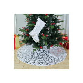 D120cm Round Shape Christmas Tree Base Skirt Xmas Ornament with Stocking