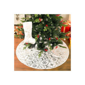 D120cm Round Shape Christmas Tree Base Skirt Xmas Ornament with Stocking - thumbnail 2