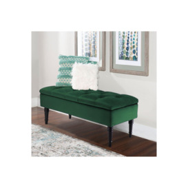 Green Buttoned Tufted Velvet Storage Ottoman Bench with Rubberwood Legs Luxury Bed End Stool