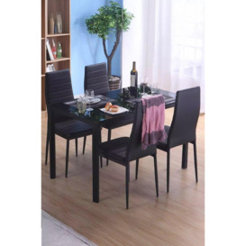 5-Piece Dining Table Set of Faux Leather Dining Chairs and Tempered Glass Table